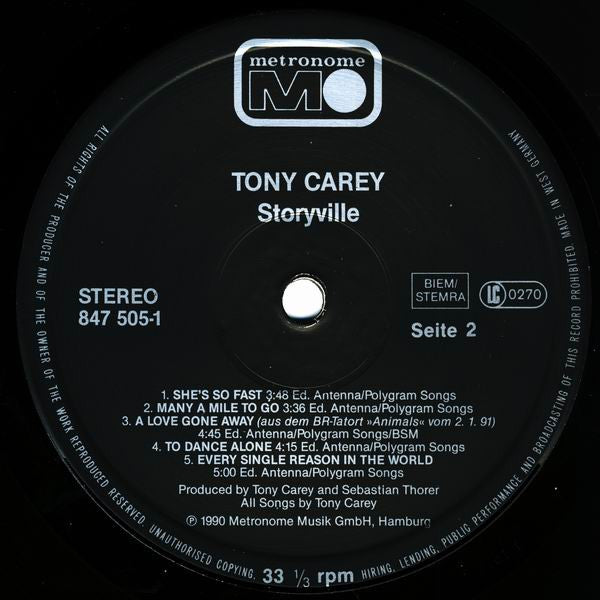 Tony Carey : Storyville (LP, Album)
