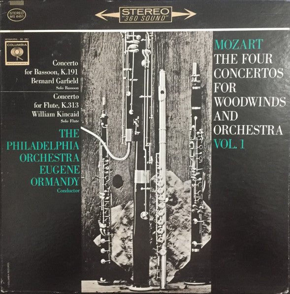 Wolfgang Amadeus Mozart - The Philadelphia Orchestra, Eugene Ormandy : The Four Concertos For Woodwinds And Orchestra Vol. 1 (Concerto For Bassoon, K.191 / Concerto For Flute, K.313) (LP)