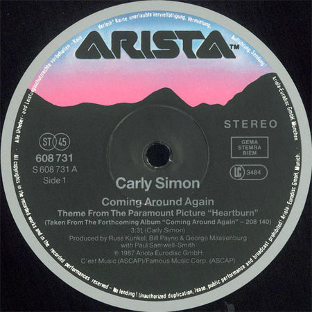 Carly Simon : Coming Around Again (12", Maxi)