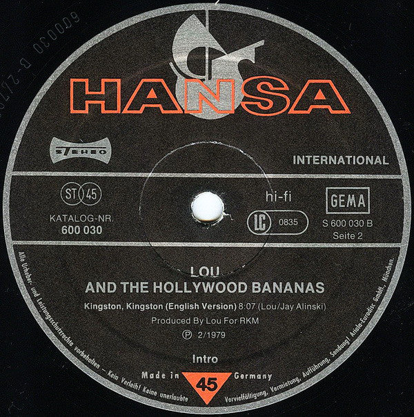 Lou & The Hollywood Bananas : Kingston, Kingston (Long Version) (12", Single)