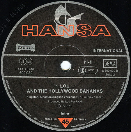Lou & The Hollywood Bananas : Kingston, Kingston (Long Version) (12", Single)