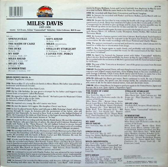 Miles Davis : Miles Davis 1957-1958 Meets Gil Evans, Julian "Cannonball" Adderley, John Coltrane, Bill Evans (LP, Comp)