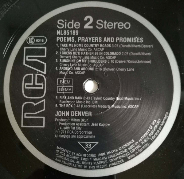John Denver : Poems, Prayers & Promises (LP, Album, RE)