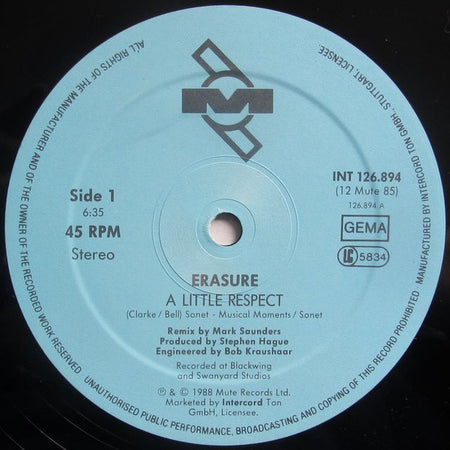 Erasure : A Little Respect (12", Maxi)