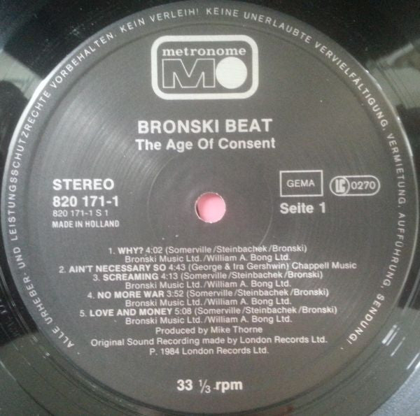 Bronski Beat : The Age Of Consent (LP, Album)