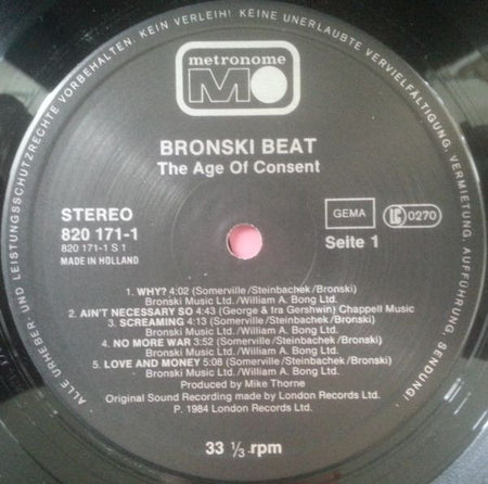 Bronski Beat : The Age Of Consent (LP, Album)