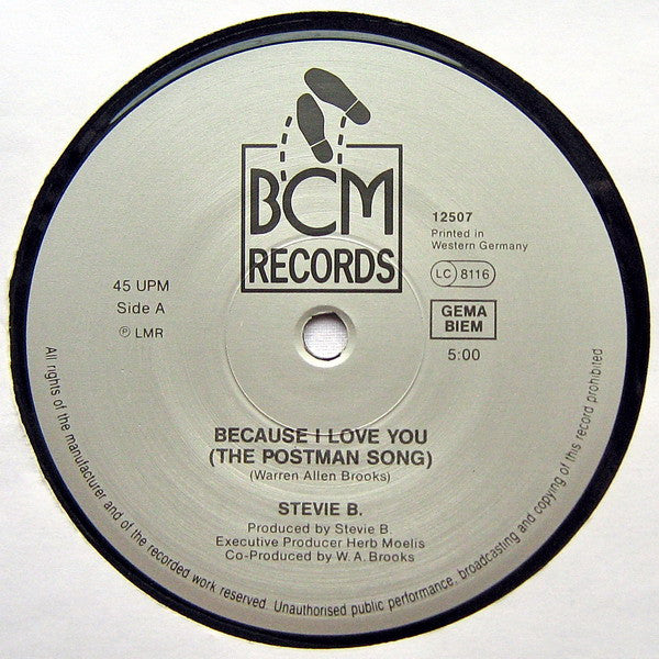 Stevie B.* : Because I Love You (The Postman Song) / Love Me For Life (12", Maxi)