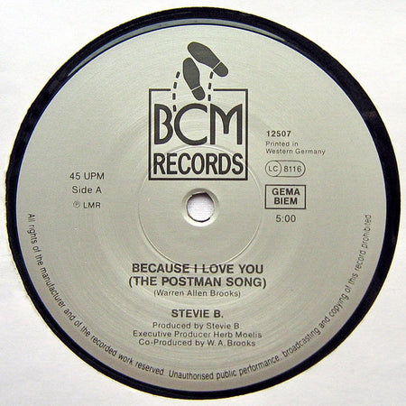 Stevie B.* : Because I Love You (The Postman Song) / Love Me For Life (12", Maxi)