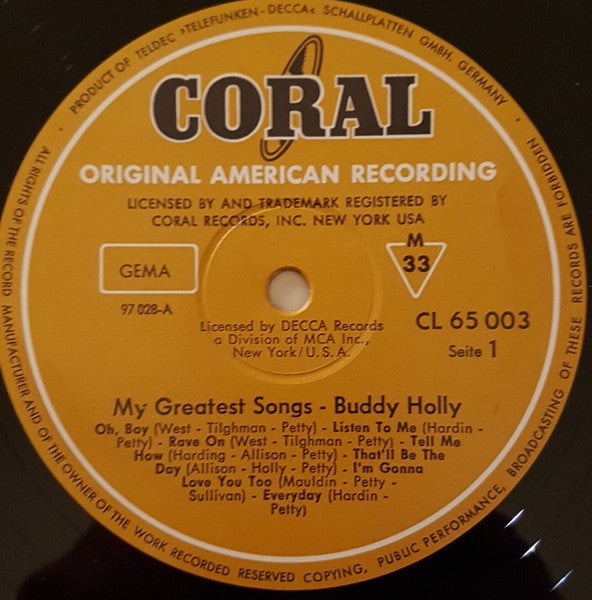Buddy Holly : My Greatest Songs (LP, Comp, Mono, RE)
