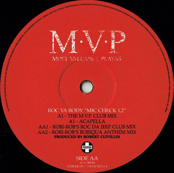 M.V.P. : Roc Ya Body "Mic Check 1, 2" (12", Single, Promo)