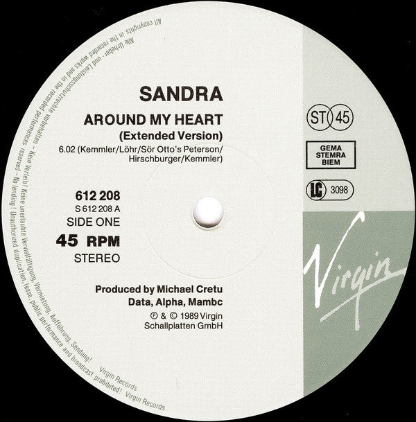 Sandra : Around My Heart (Extended) (12", Single)