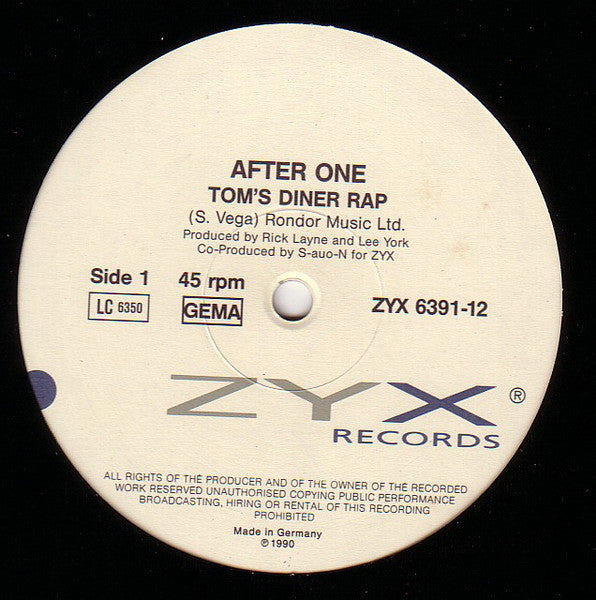 After One : Tom's Diner Rap (12")