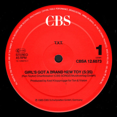 T.X.T. : Girl's Got A Brand New Toy (Extraordinary D.J.-Mix) (12", Maxi, RP, Red)