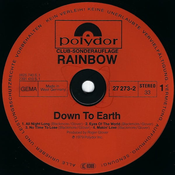 Rainbow : Down To Earth (LP, Album, Club)