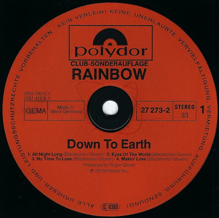 Rainbow : Down To Earth (LP, Album, Club)