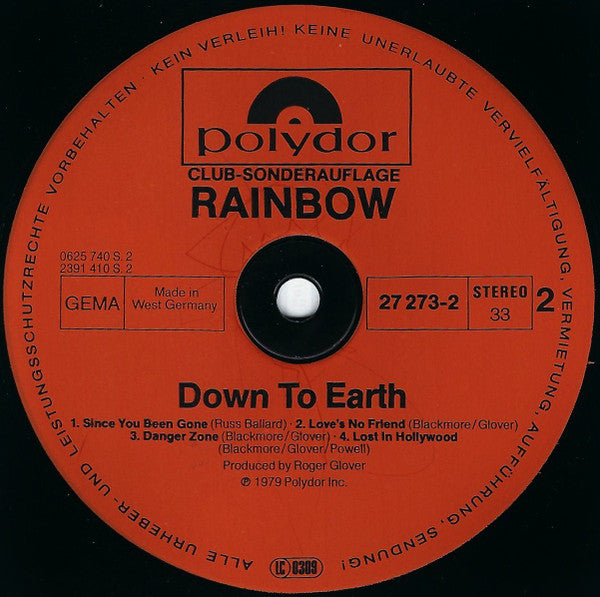 Rainbow : Down To Earth (LP, Album, Club)