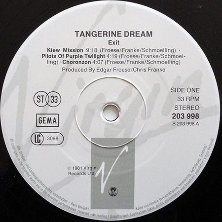 Tangerine Dream : Exit (LP, Album, RE)