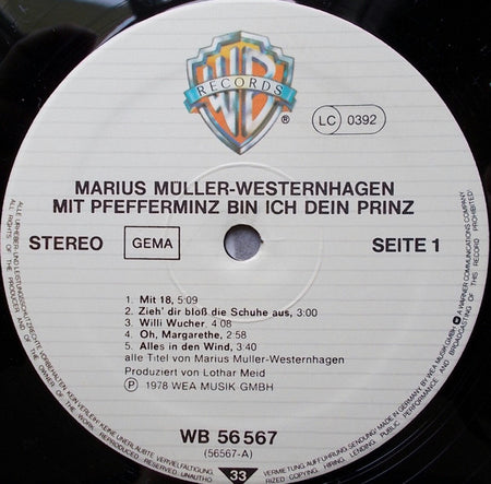 Marius Müller-Westernhagen : Mit Pfefferminz Bin Ich Dein Prinz (LP, Album)