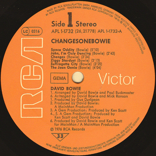David Bowie : ChangesOneBowie (LP, Comp, RE)