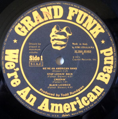Grand Funk Railroad : We're An American Band (LP, Album, Gat)