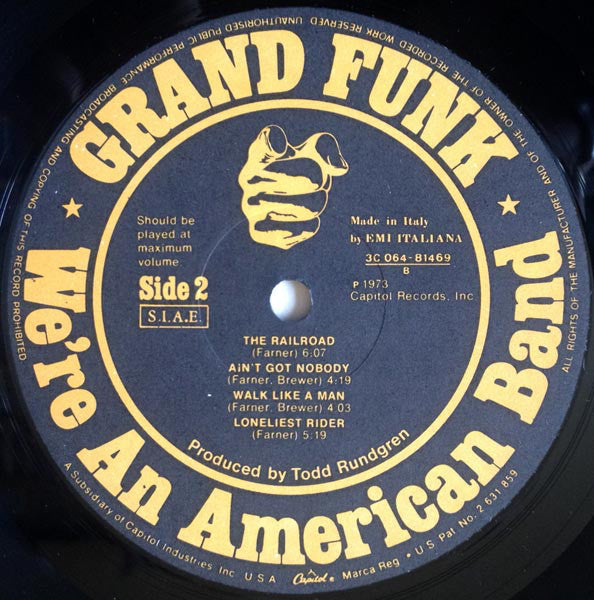 Grand Funk Railroad : We're An American Band (LP, Album, Gat)
