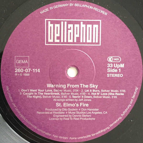 St. Elmo's Fire : Warning From The Sky (LP, Album)