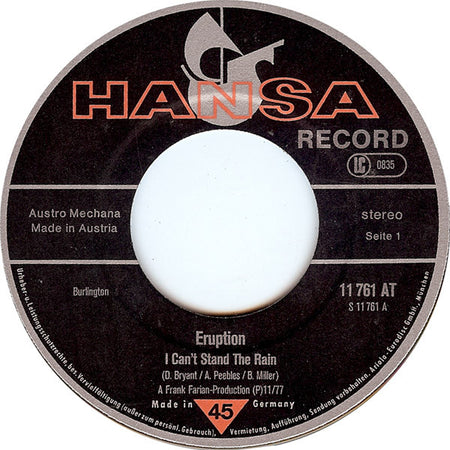 Eruption (4) Featuring Precious Wilson : I Can't Stand The Rain (7", Single)