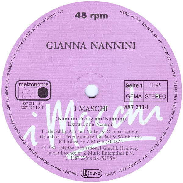 Gianna Nannini : I Maschi (12", Maxi)