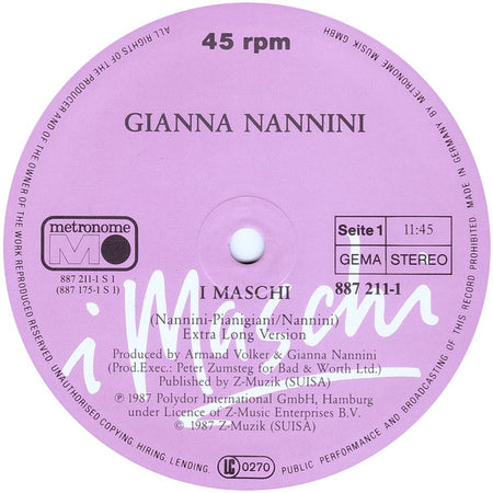Gianna Nannini : I Maschi (12", Maxi)