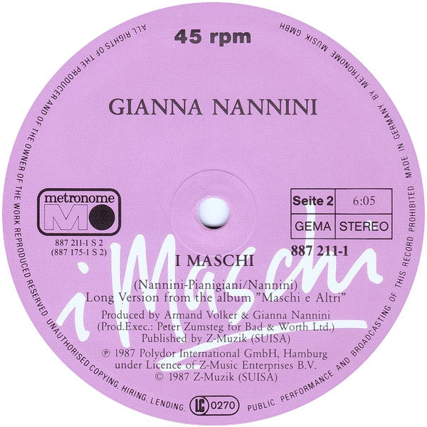 Gianna Nannini : I Maschi (12", Maxi)