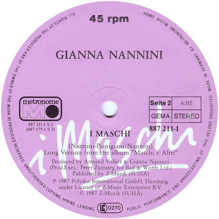 Gianna Nannini : I Maschi (12", Maxi)