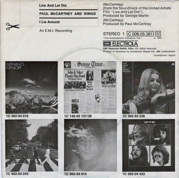 Wings (2) : Live And Let Die / I Lie Around (7", Single)
