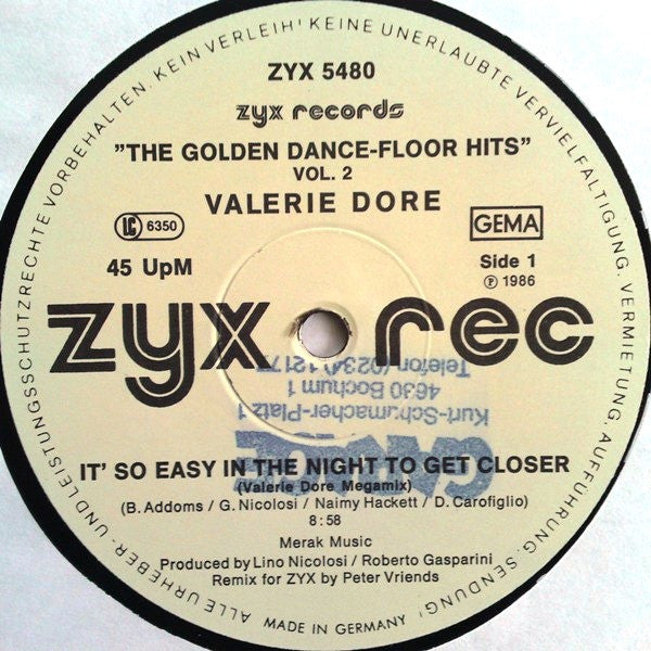 Valerie Dore : It's So Easy In The Night To Get Closer (Valerie Dore Megamix) / The Night (12", Maxi, P/Mixed)