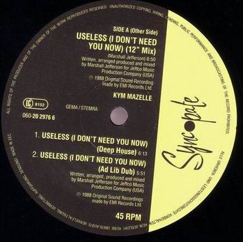 Kym Mazelle : Useless (I Don't Need You Now) (12", Maxi)
