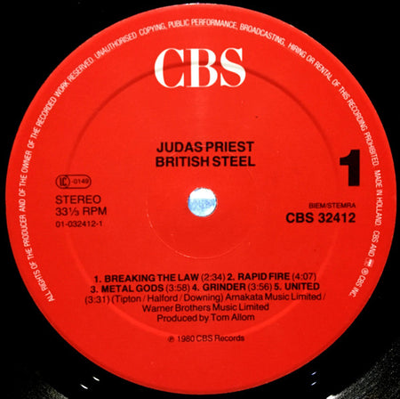 Judas Priest : British Steel (LP, Album, RE, Red)