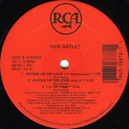 Rick Astley : Giving Up On Love (12")