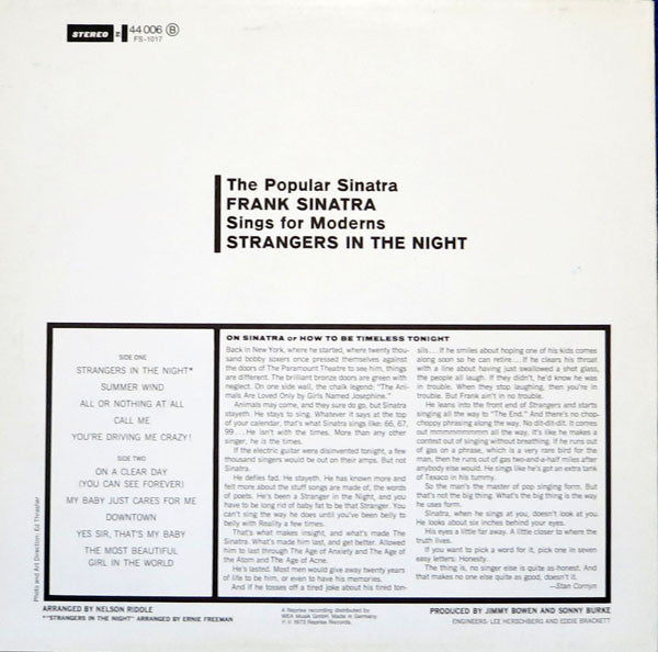 Frank Sinatra : Strangers In The Night (LP, Album, RP)