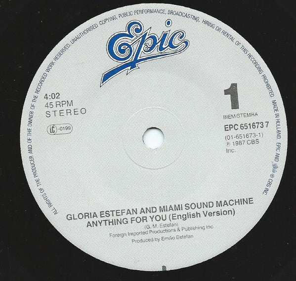 Gloria Estefan And Miami Sound Machine* : Anything For You (7", Single)
