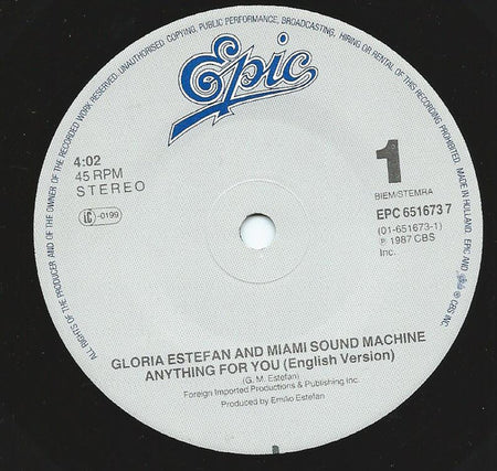 Gloria Estefan And Miami Sound Machine* : Anything For You (7", Single)