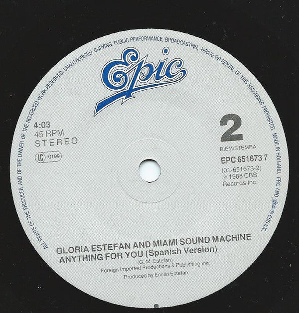 Gloria Estefan And Miami Sound Machine* : Anything For You (7", Single)