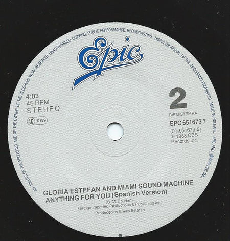 Gloria Estefan And Miami Sound Machine* : Anything For You (7", Single)