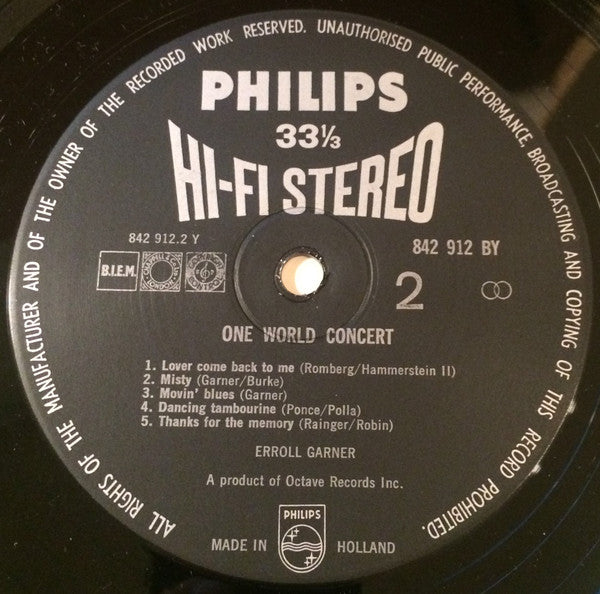 Erroll Garner : One World Concert (LP, Album)