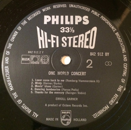 Erroll Garner : One World Concert (LP, Album)