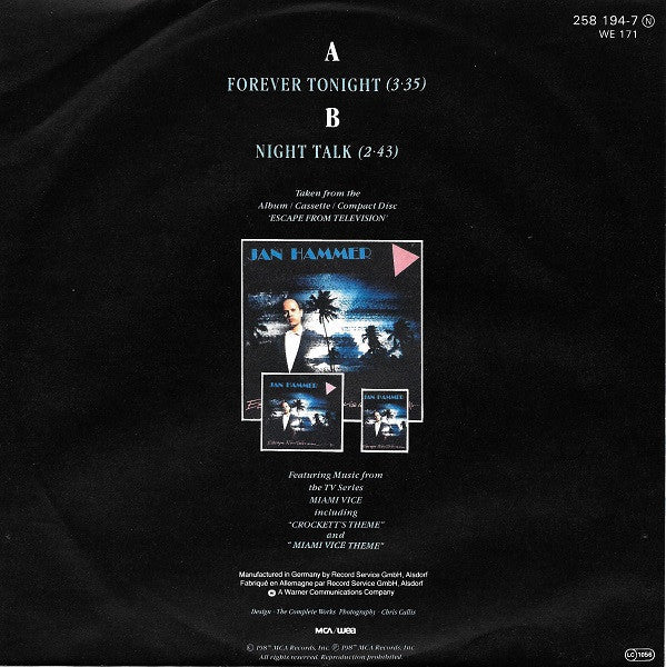 Jan Hammer : Forever Tonight (7", Single)