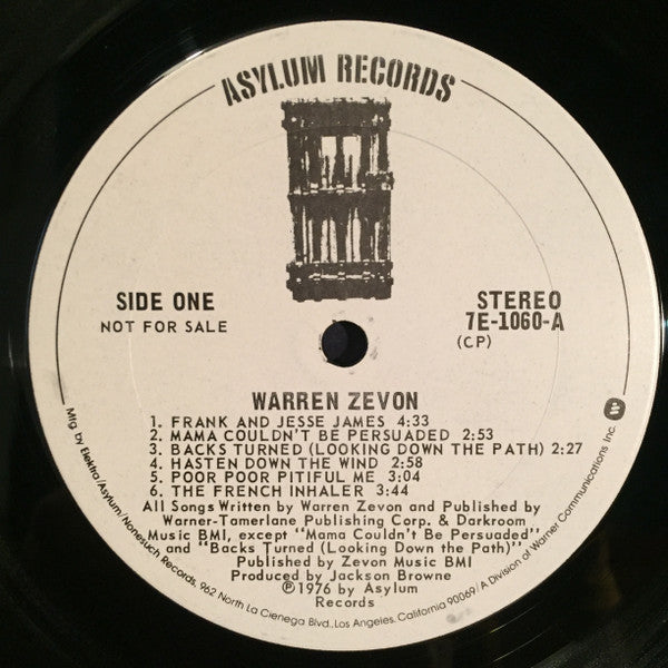 Warren Zevon : Warren Zevon (LP, Album, Promo, CP )