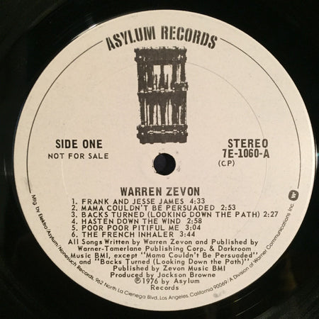 Warren Zevon : Warren Zevon (LP, Album, Promo, CP )