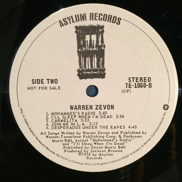 Warren Zevon : Warren Zevon (LP, Album, Promo, CP )