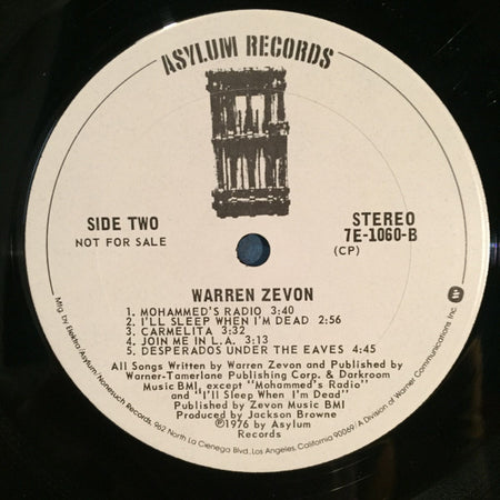 Warren Zevon : Warren Zevon (LP, Album, Promo, CP )