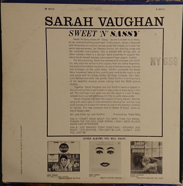 Sarah Vaughan : Sweet 'N' Sassy (LP, Album, Mono)