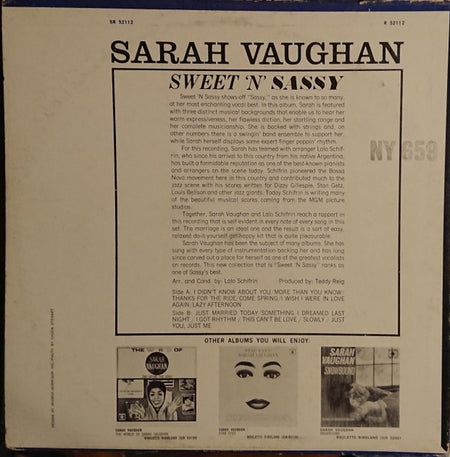 Sarah Vaughan : Sweet 'N' Sassy (LP, Album, Mono)